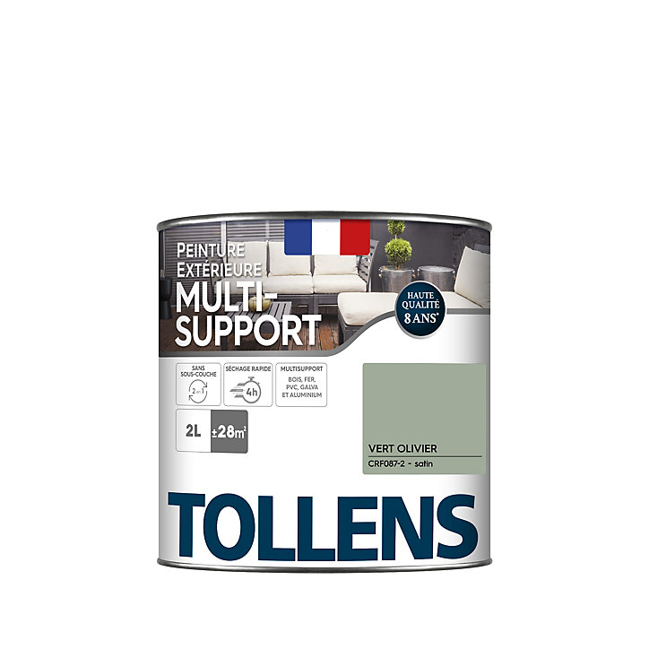 Peinture extérieure multi-supports Tollens satin vert olivier 2L