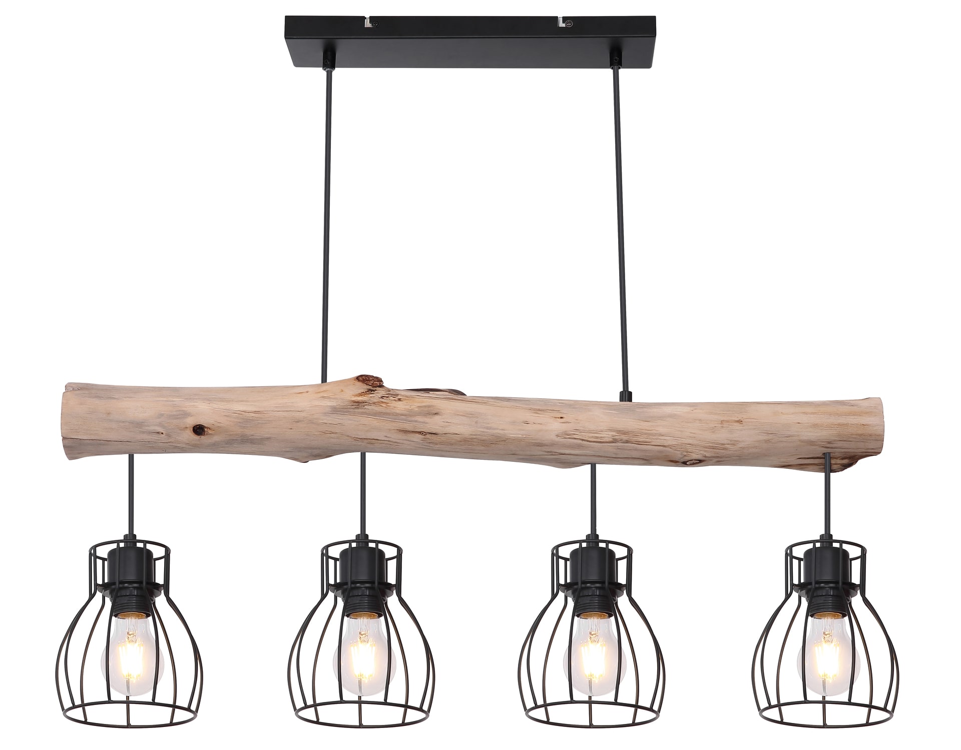GLOBO Retrofit Balkenpendel MINA II 4-flg schwarz /Holz naturfarbig