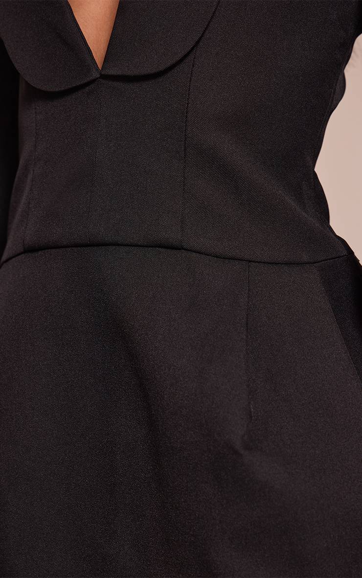 Noir Robe Blazer Cintrée À Col En V Petite Taille