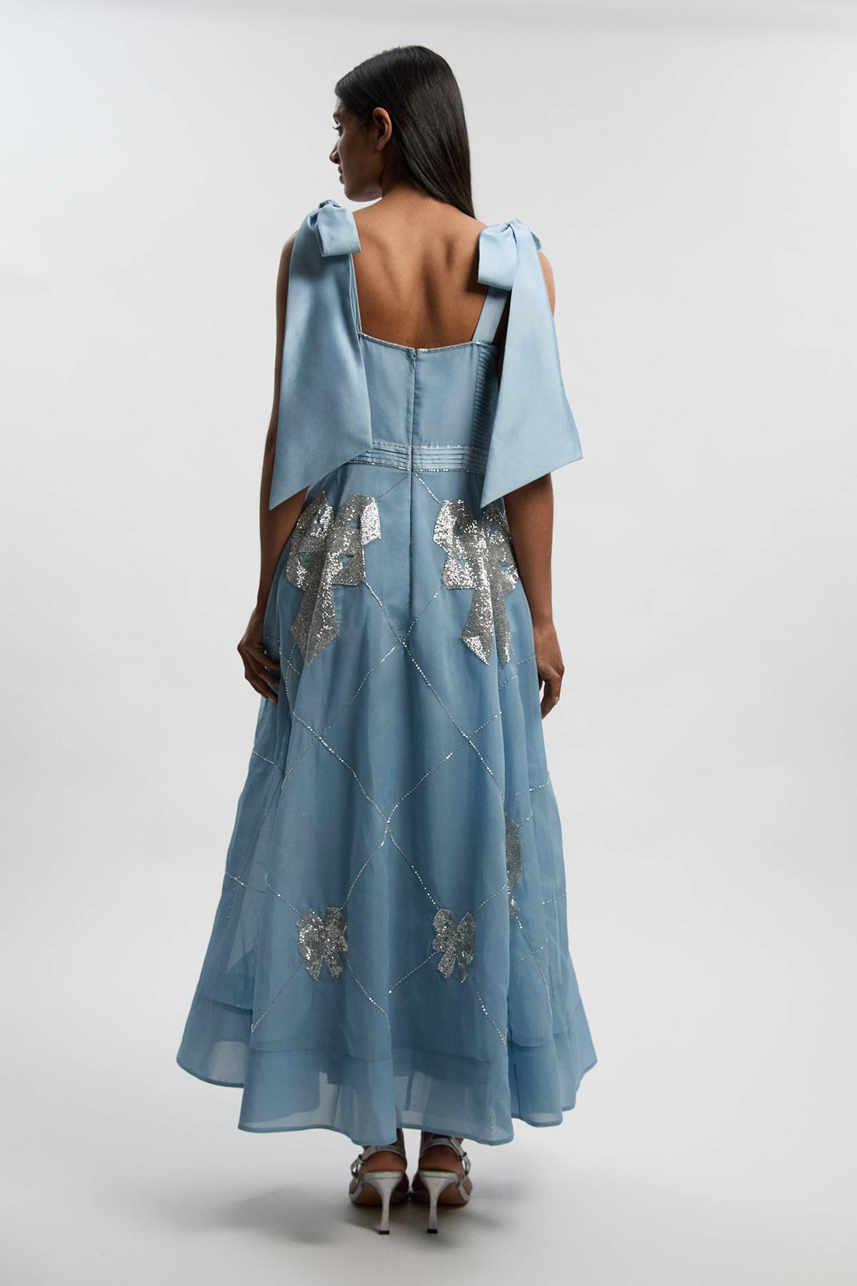 KarenMillen Robe de Bal en Organdi à Bretelles Ornée de Cristaux