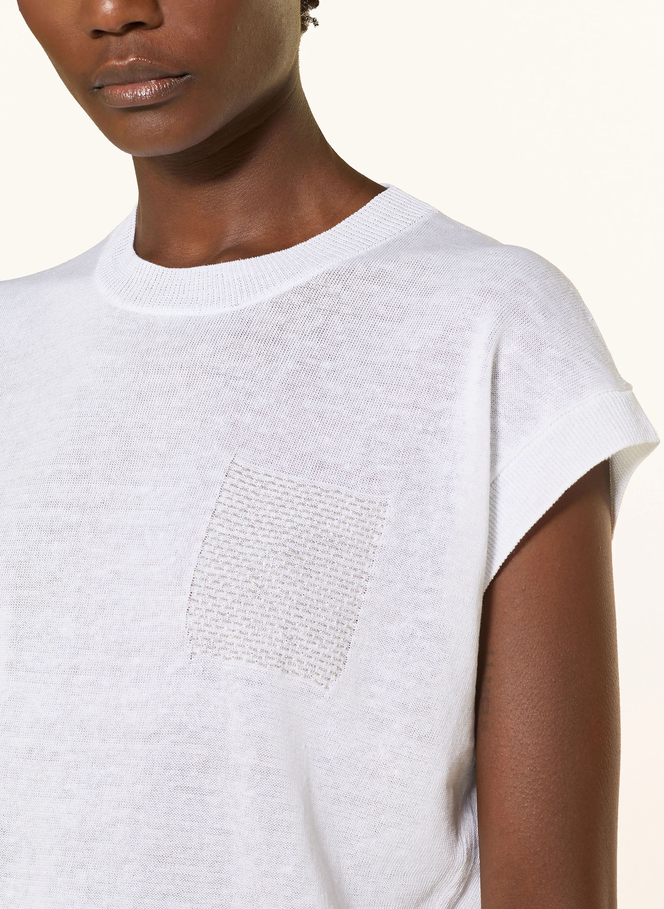 PESERICO Strickshirt mit Leinen und Schmuckperlen