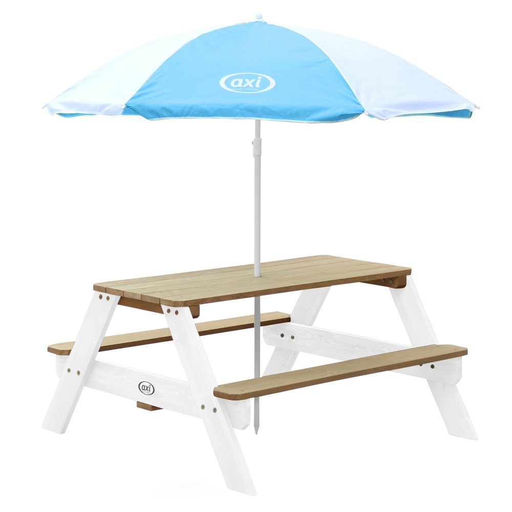 Axi nick table pique nique avec parasol marron / blanc