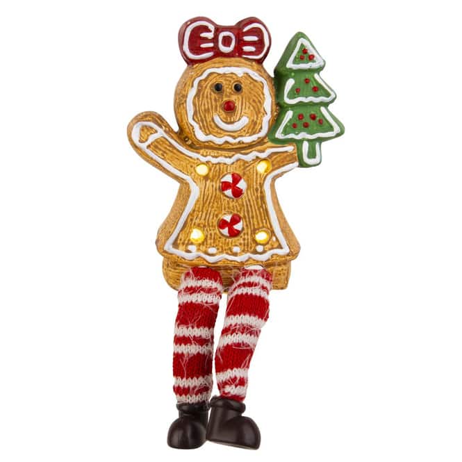 Lebkuchenfigur mit Schlenkerbeinen - mit LED - braun/rot - ca. 11 x 3,5 x 14,5 cm - 1 Stück