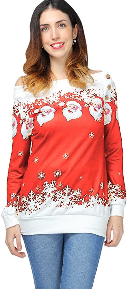 Off-shoulder tyk sweater med julemønster