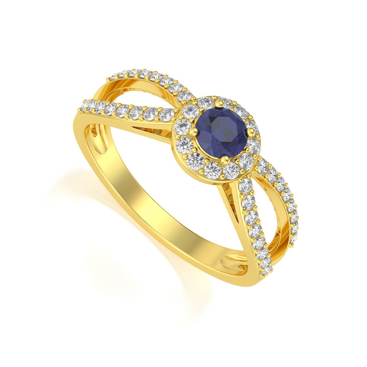 Bague ADEN Or 585 Jaune Saphir et diamants 2.282grs