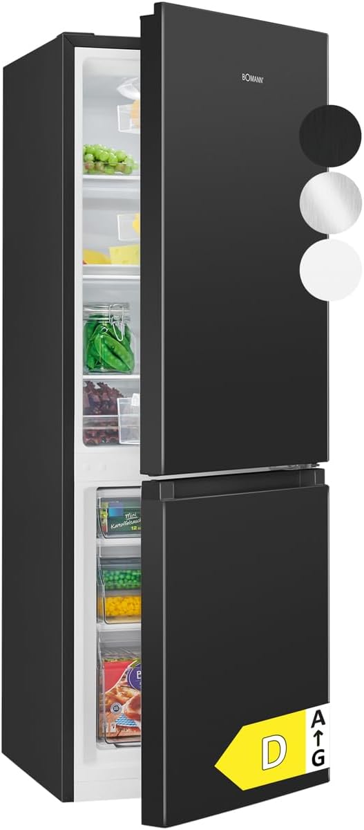 Bomann® Kühlschrank mit Gefrierfach | Energieklasse D | 143cm | Kühl Gefrierkombination leise 39 dB | 3 Ablagen & 3 Schubladen | Türanschlag wechselbar | 175L Kühlgefrierkombi | KG 322.1 schwarz