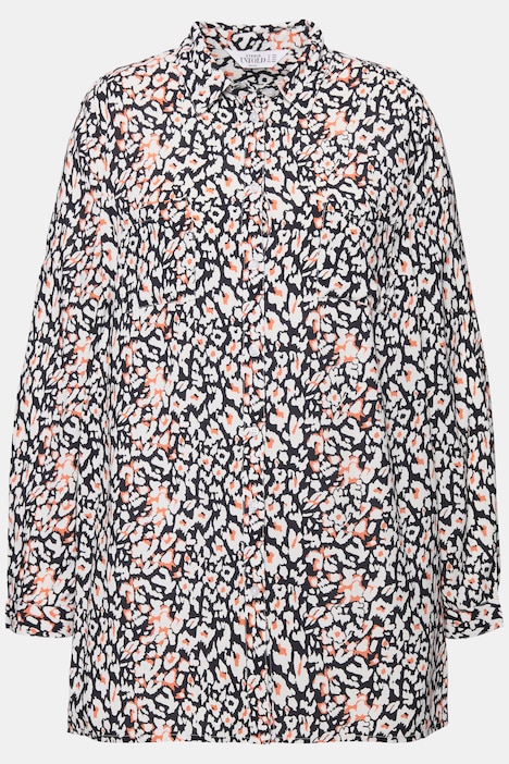 Hemdbluse, Boxy Shape, Leo-Print, Langarm