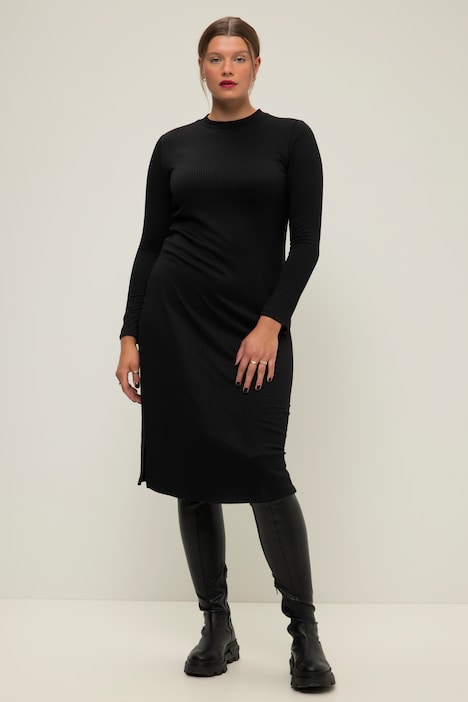 Jersey-Midikleid, Slim Fit, Rippjersey, Stehkragen, Langarm