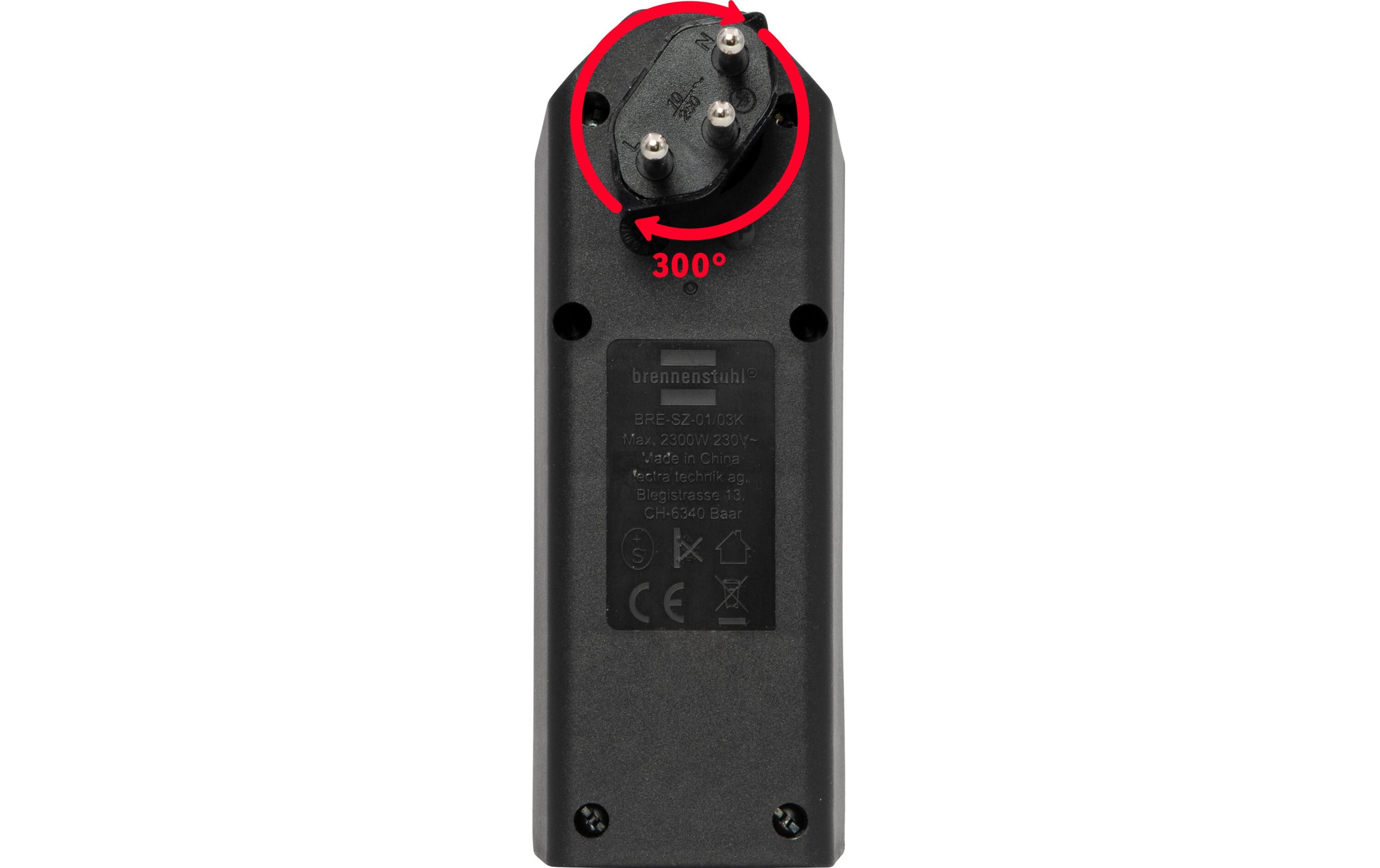 Abzweigstecker 3 x T13, 300° drehbar, SchwarzMehrfachstecker 230 V mit Schalter