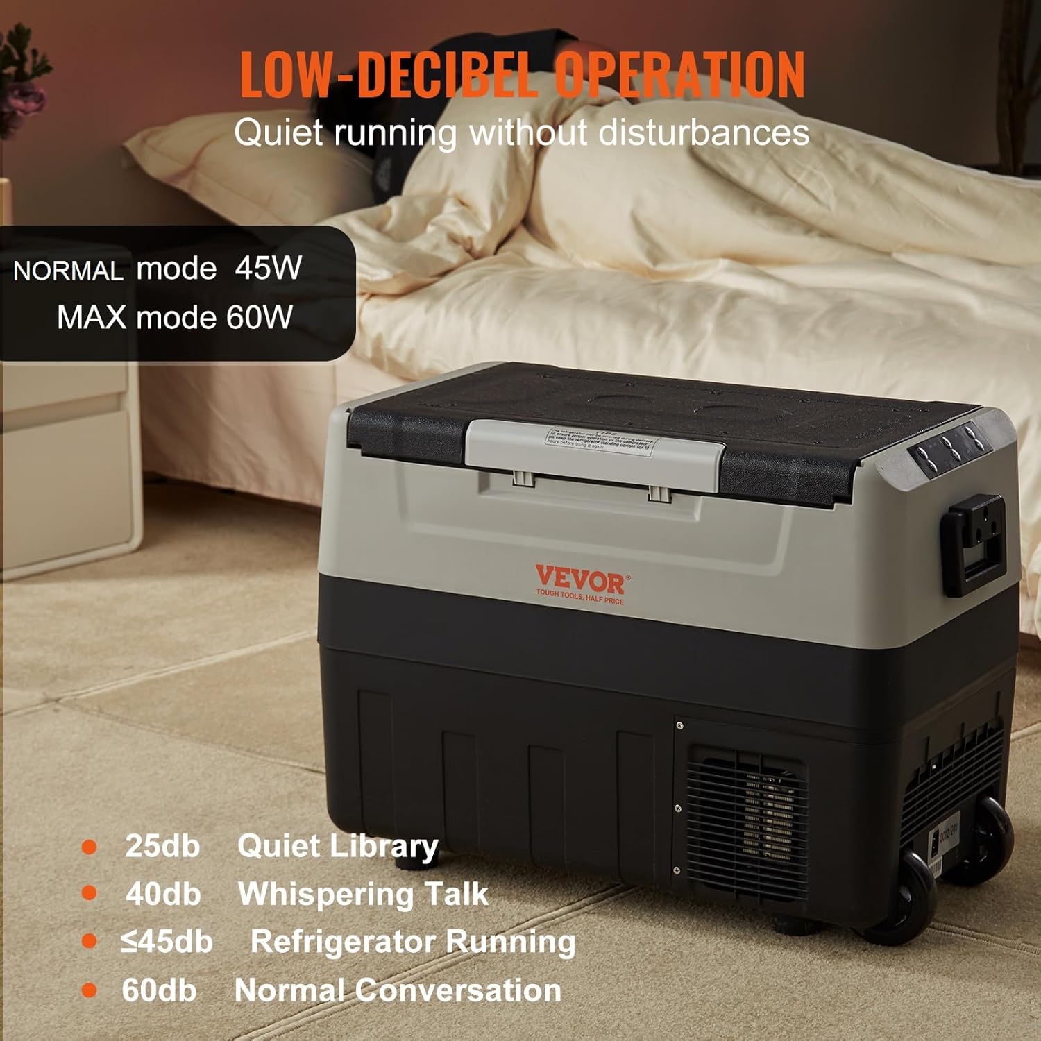 VEVOR Autokühlschrank, 35 Liter, Kompressor, tragbar, elektrisch, für Camping, mit Rädern, Doppelzone, 0,6 kW.h von -20 °C bis 10 °C, einstellbarer Thermo-Kühlschrank für Auto, LKW, Boot