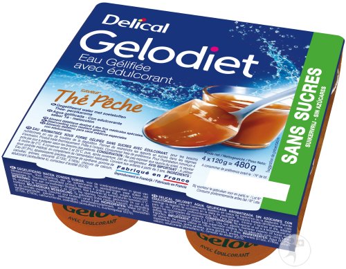 Gelodiet Eau Gélifiée Édulcorée Sans Sucres Thé Pêche 4x120g