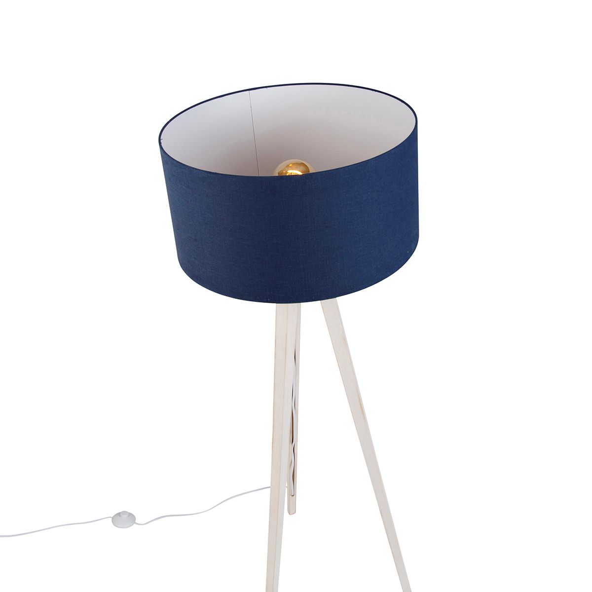 Vloerlamp tripod wit met stoffen kap donkerblauw 50cm - Tripod Classic