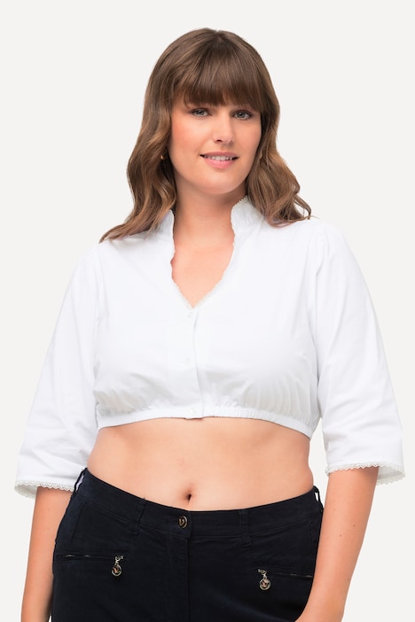 Dirndlbluse, Stehkragen, Spitze, V-Ausschnitt, 3/4-Arm