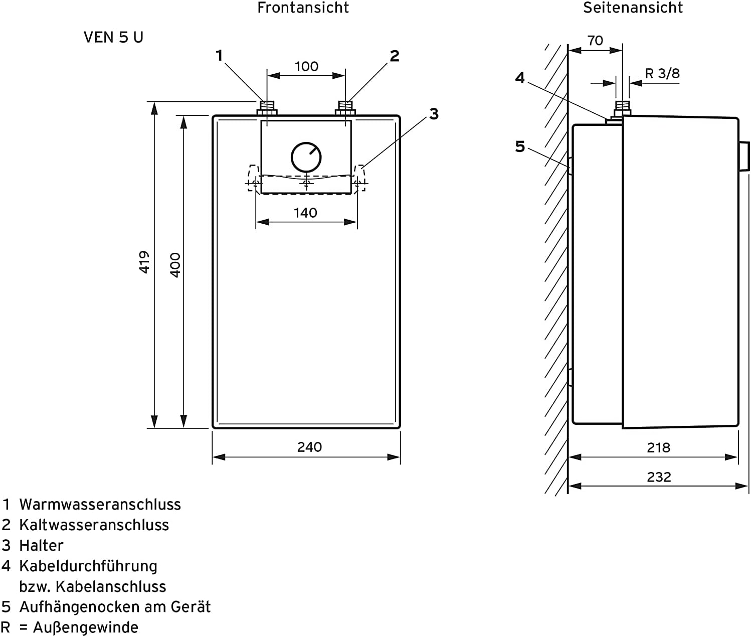 Vaillant Warmwasserspeicher, Untertischgerät eloSTOR VEN 5/7-7 U exclusive, 230 V, Kapazität: 5 Liter, Niederdruckspeicher, Elektro-Kleinspeicher, 0010021138