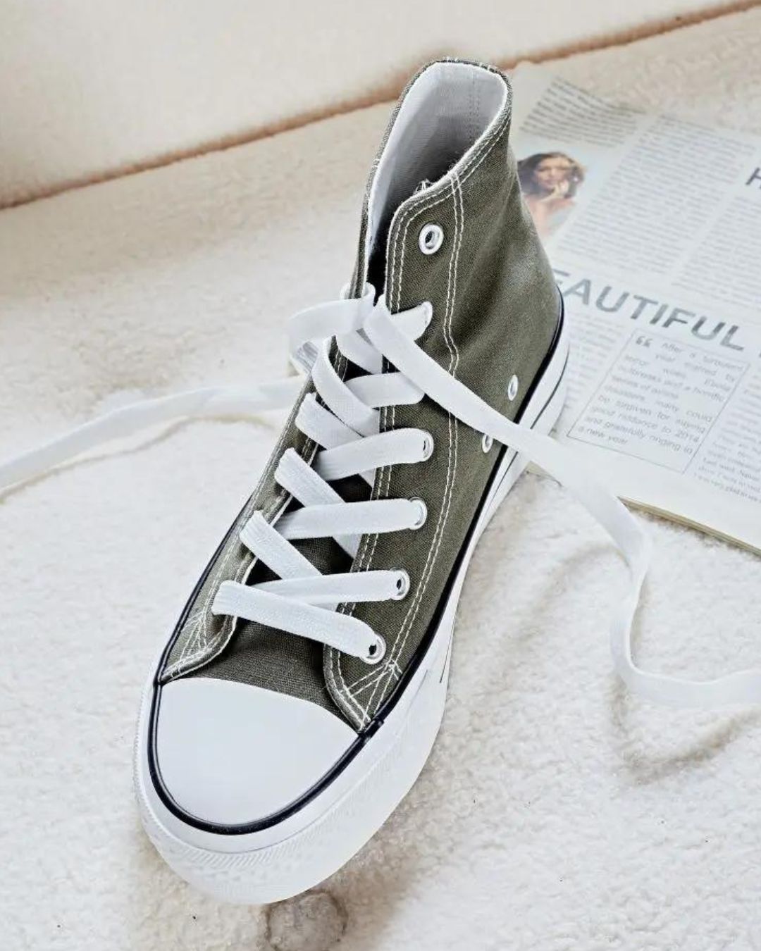 Basket femme kaki montante en toile - Delphine