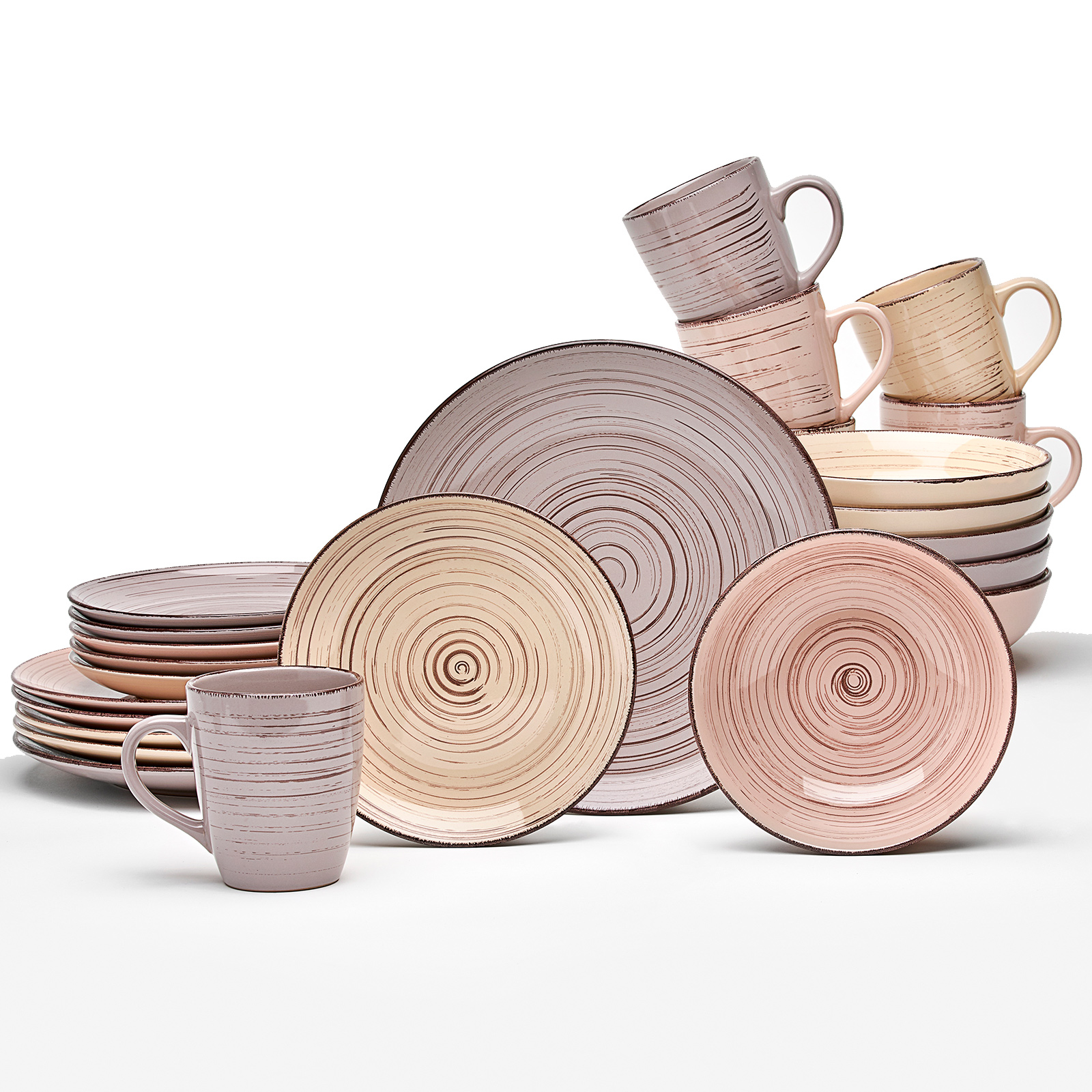 24-teiliges Kombiservice - taupe-rose-creme - Steingut