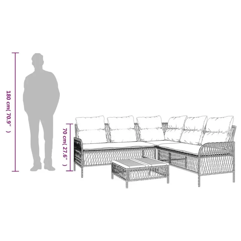 vidaXL - Loungeset - Zwart - Poly rattan