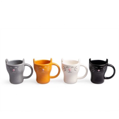 Conjunto de 4 canecas em formato de gato, cores sortidas