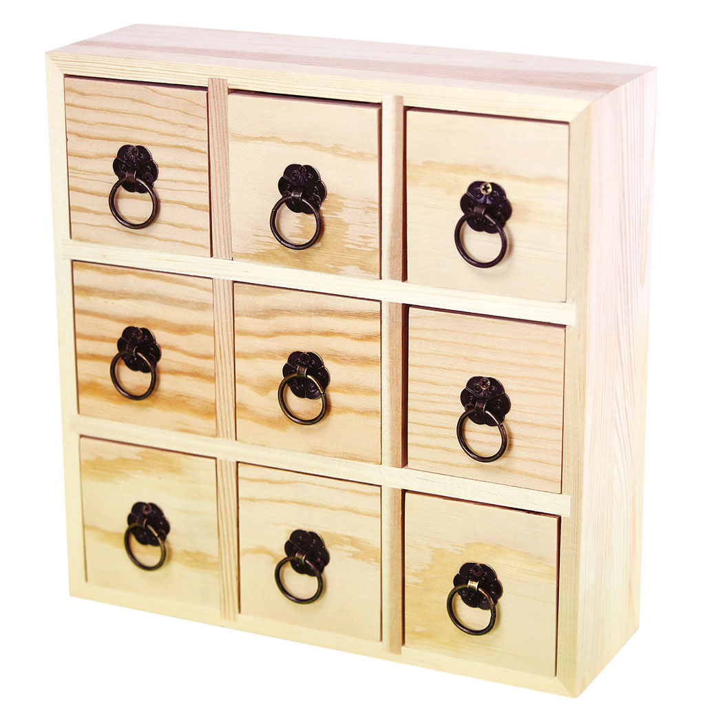 Boite 9 tiroirs en bois à personnaliser 22x22.5x7cm