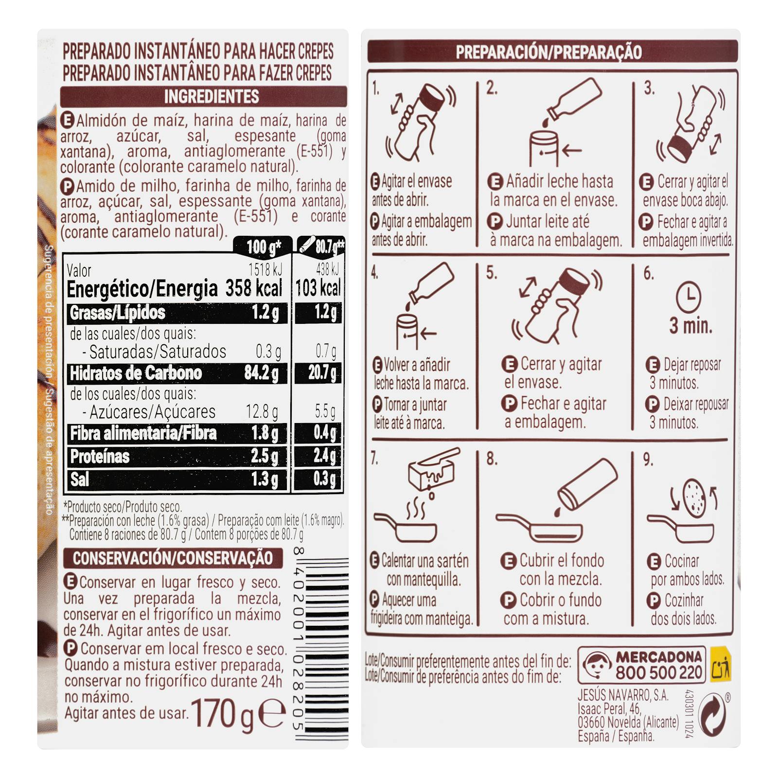Mélange à crêpes instantané en poudre Hacendado