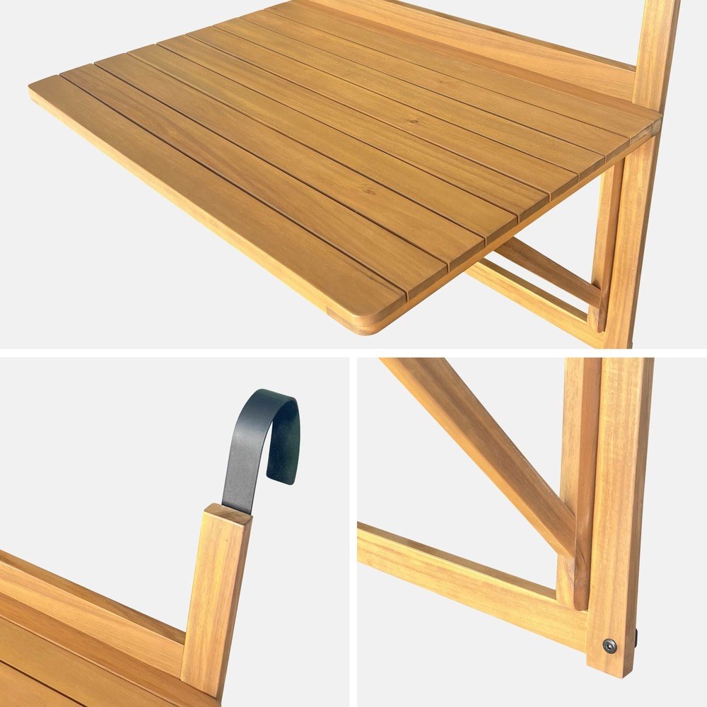 Table d'appoint en bois pour balcon. Rectangulaire. Rabattable. Hauteur ajustable