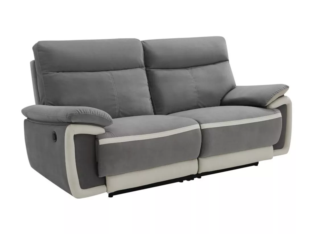 Canapés 3 places 2 places et un fauteuil relax électrique en velours METTI - Gris et bandes écru