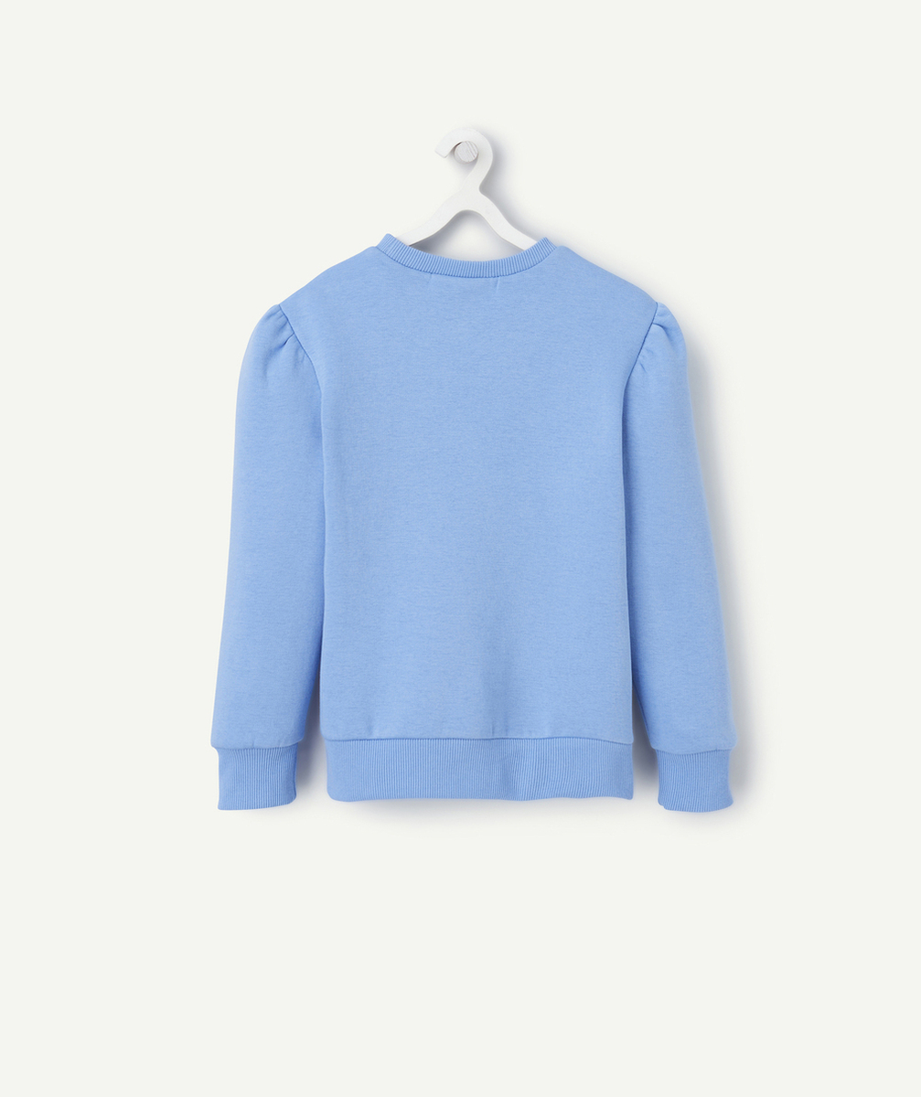 SWEAT FILLE EN FIBRES RECYCLÉES BLEU MOTIF THÈME GOOD VIBES