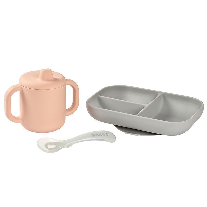 Coffret d'apprentissage en silicone avec tasse - Pink - Ecru