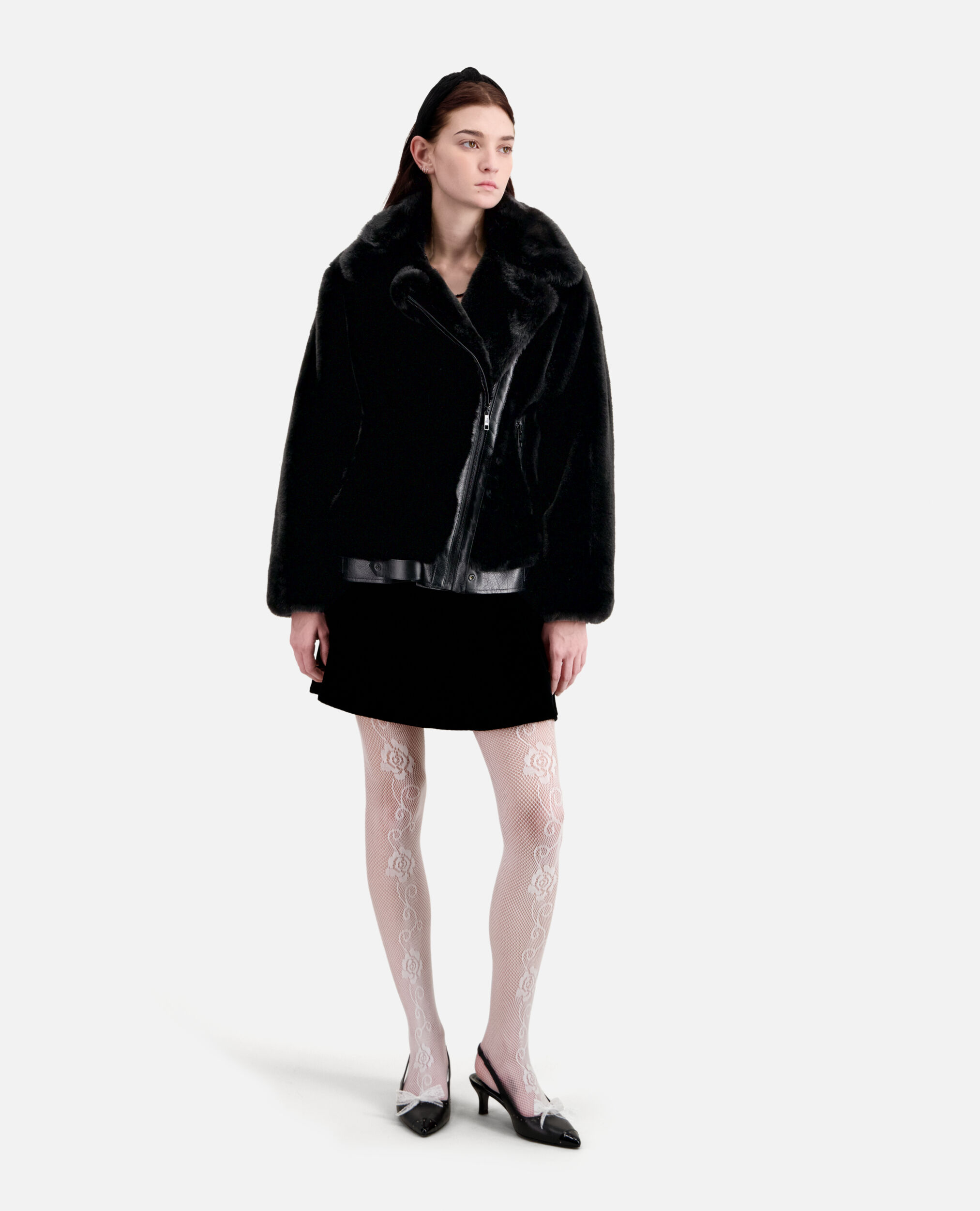 Black faux fur bomber jacket