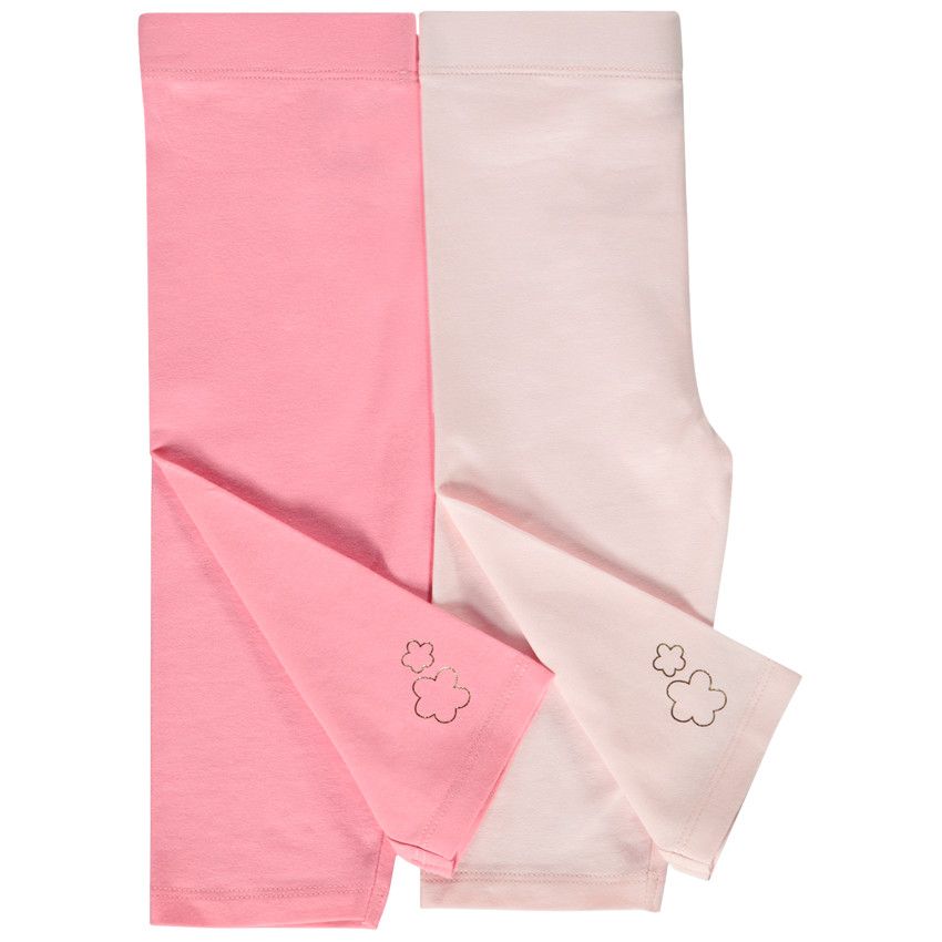 Lot de 2 corsaires unis avec print glitter fleurs pour bébé fille - Rose