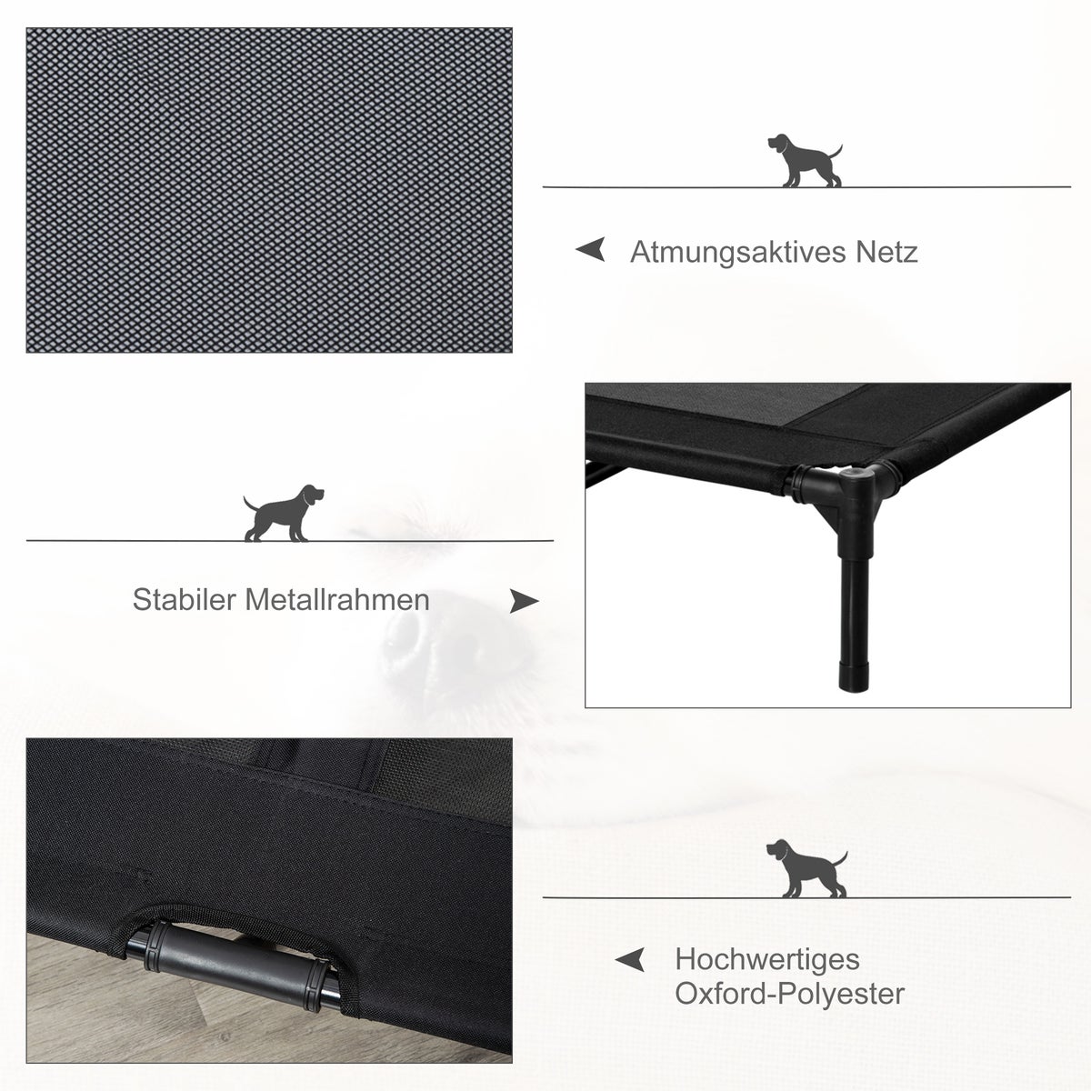 PawHut hondenbed, 92L x 76B x 18H cm, metalen buis, 600D Oxford en Texteline stof, zwart