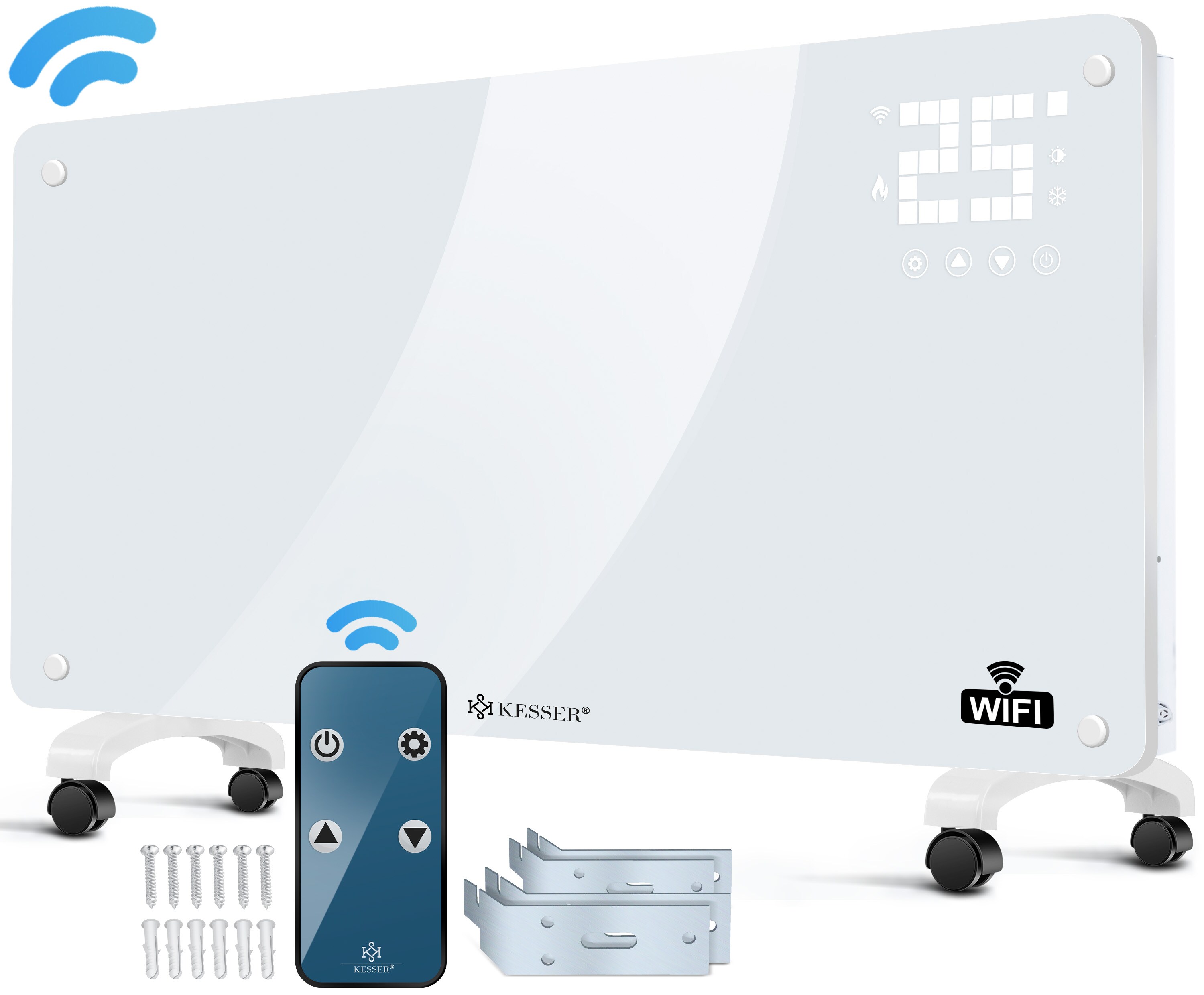 KESSER® Glaskonvektor Glasheizung Elektroheizkörper APP WiFi Funktion Inkl. Fernbedienung Elektroheizung Stand- oder ? Wand Heizung Heizkörper ?Touchscreen ? LCD-Display ? Timer |2500 Watt