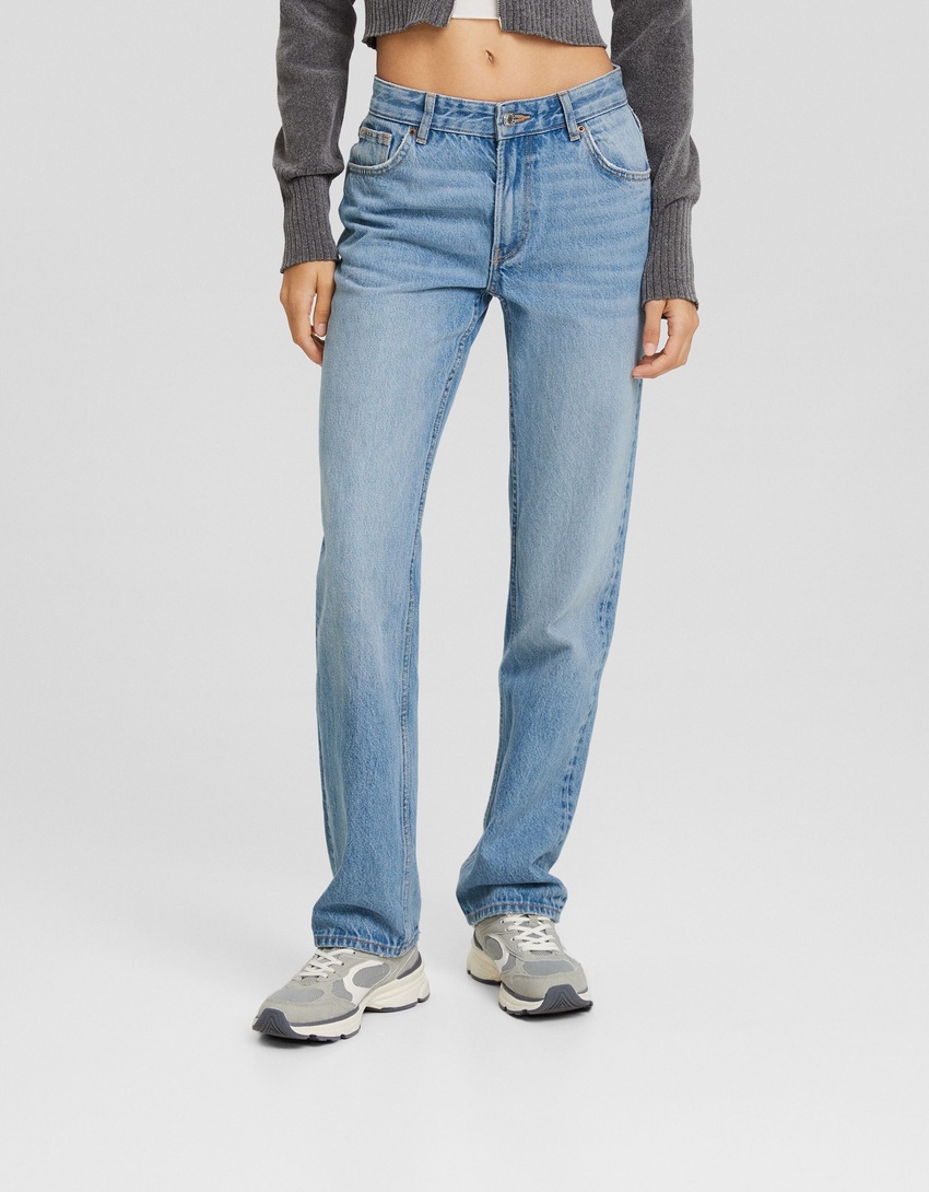 calça jeans de corte reto