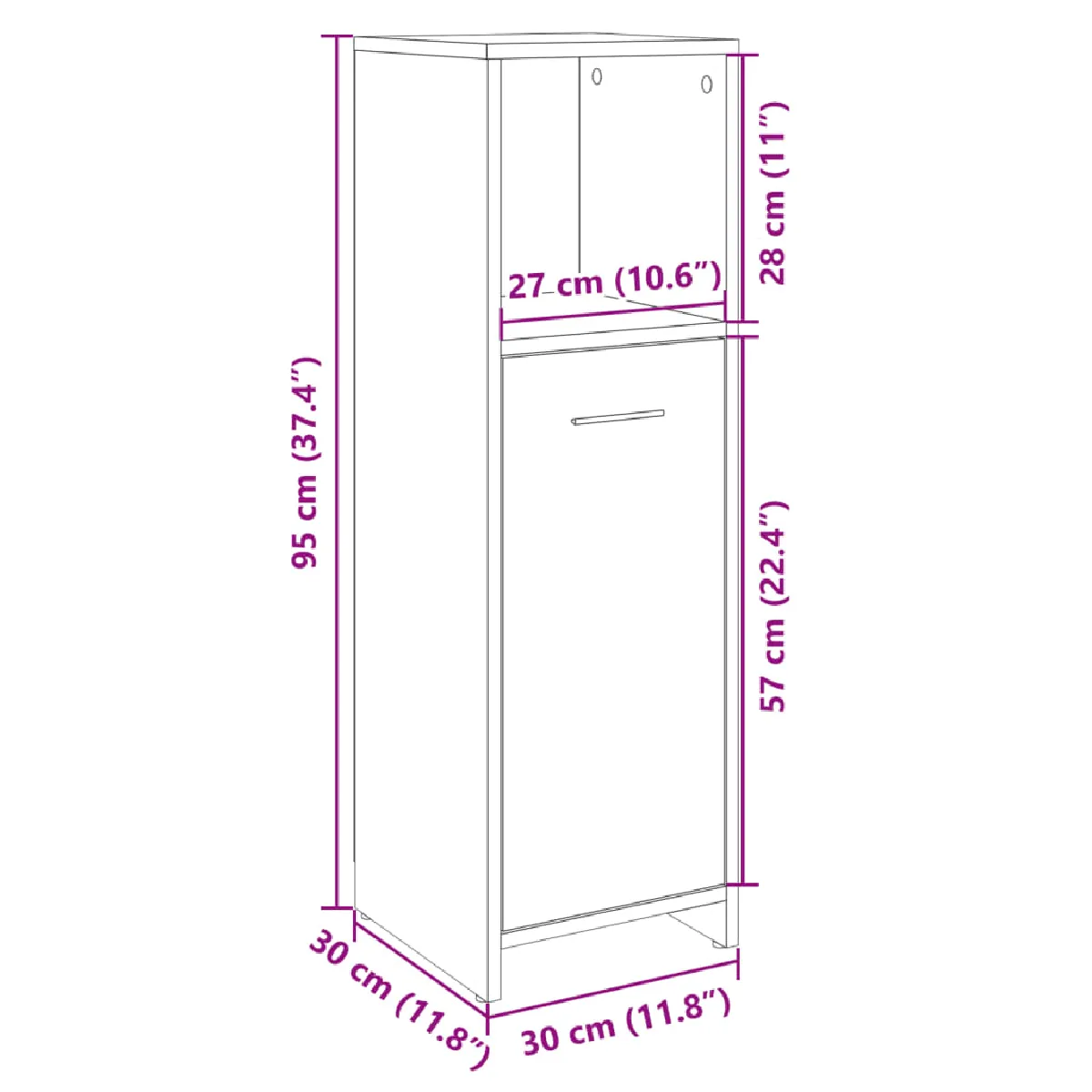 vidaXL Armoire de salle de bain Chêne sonoma 30x30x95 cm