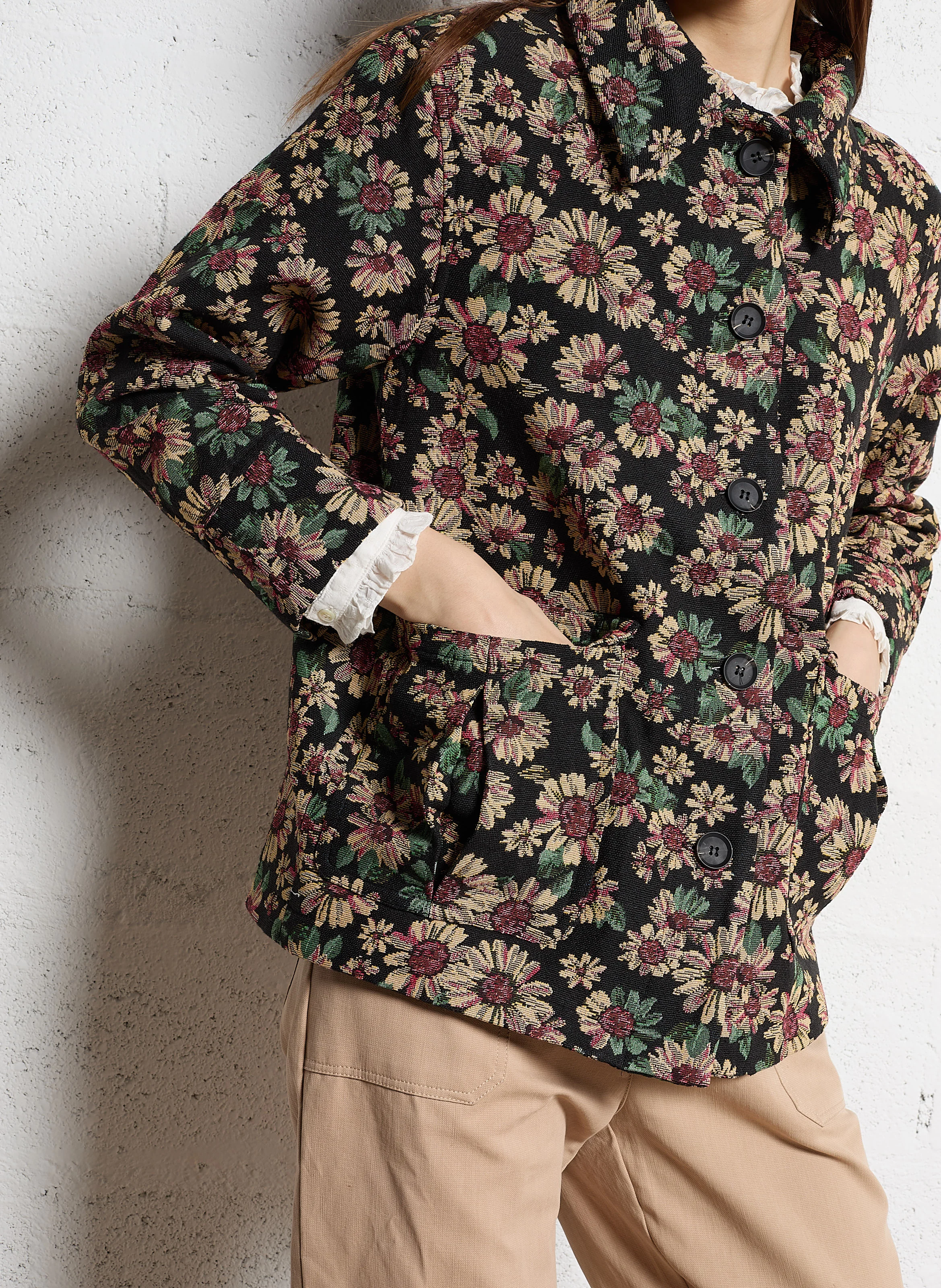 Veste col classique jacquard floral | Multicolore