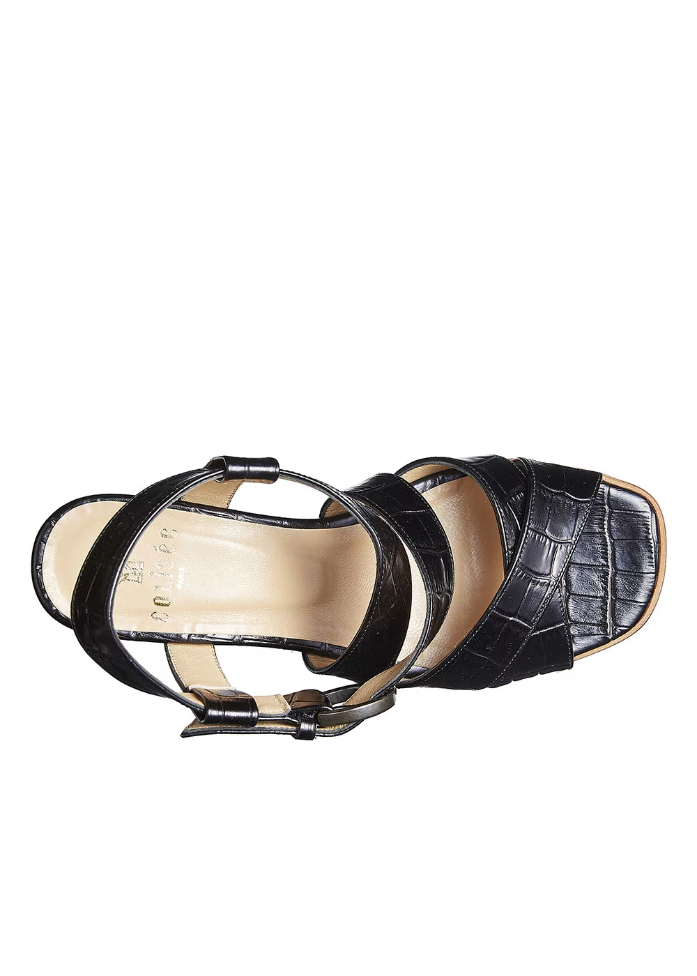 SANDALE BRIDES CUIR CROCO NOIR