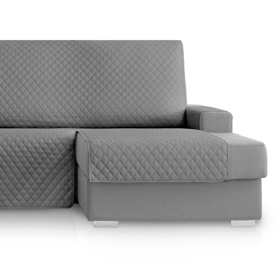 Capa protetora para sofá Vipalia com estampa de diamante. Cinza escuro. Chaise longue à direita, 240 cm.
