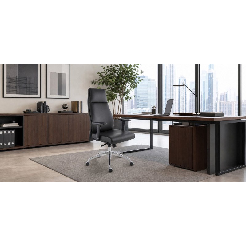 Fauteuil de bureau ergonomique MODO cuir naturel, accoudoirs 1D et pied aluminium