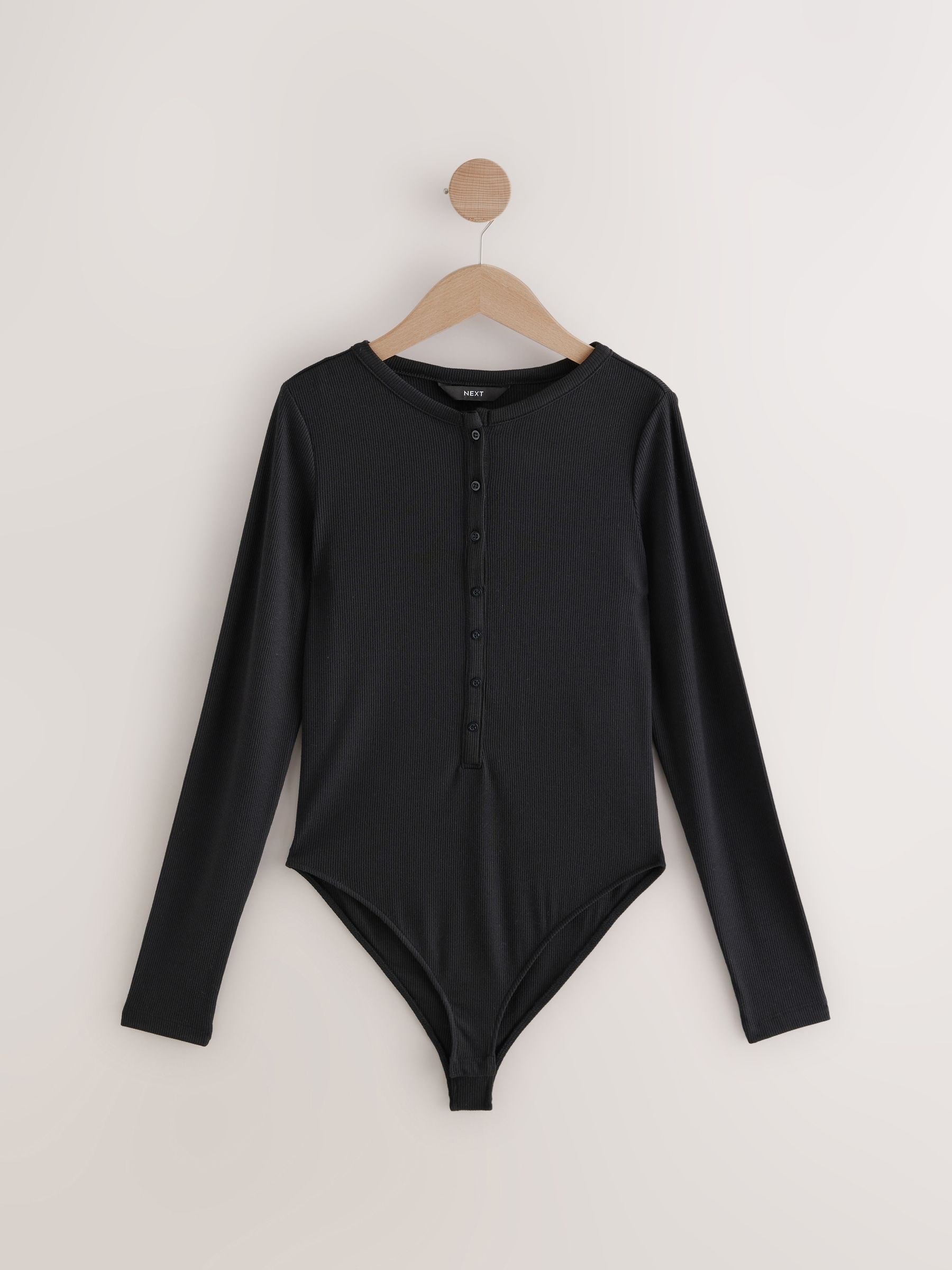 Zwart - Ribbed Long Sleeve Henley Bodysuit