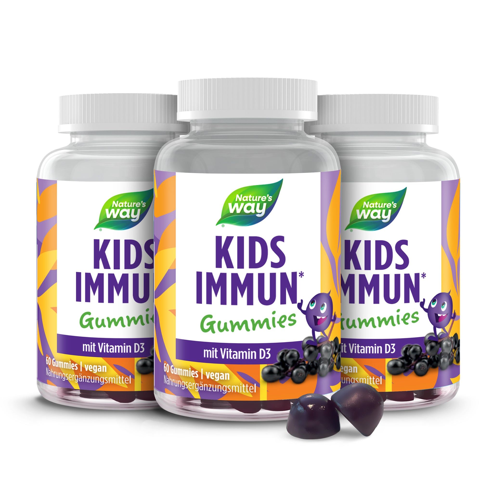 Nature's Way Kids Immun Gummies - mit Vitamin C, D3, Selen, Zink & Holunderbeeren-Extrakt