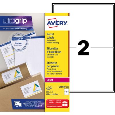 Avery - 200 Étiquettes adresse blanches - 199,6 x 143,5 mm - Impression laser - réf L7168-100