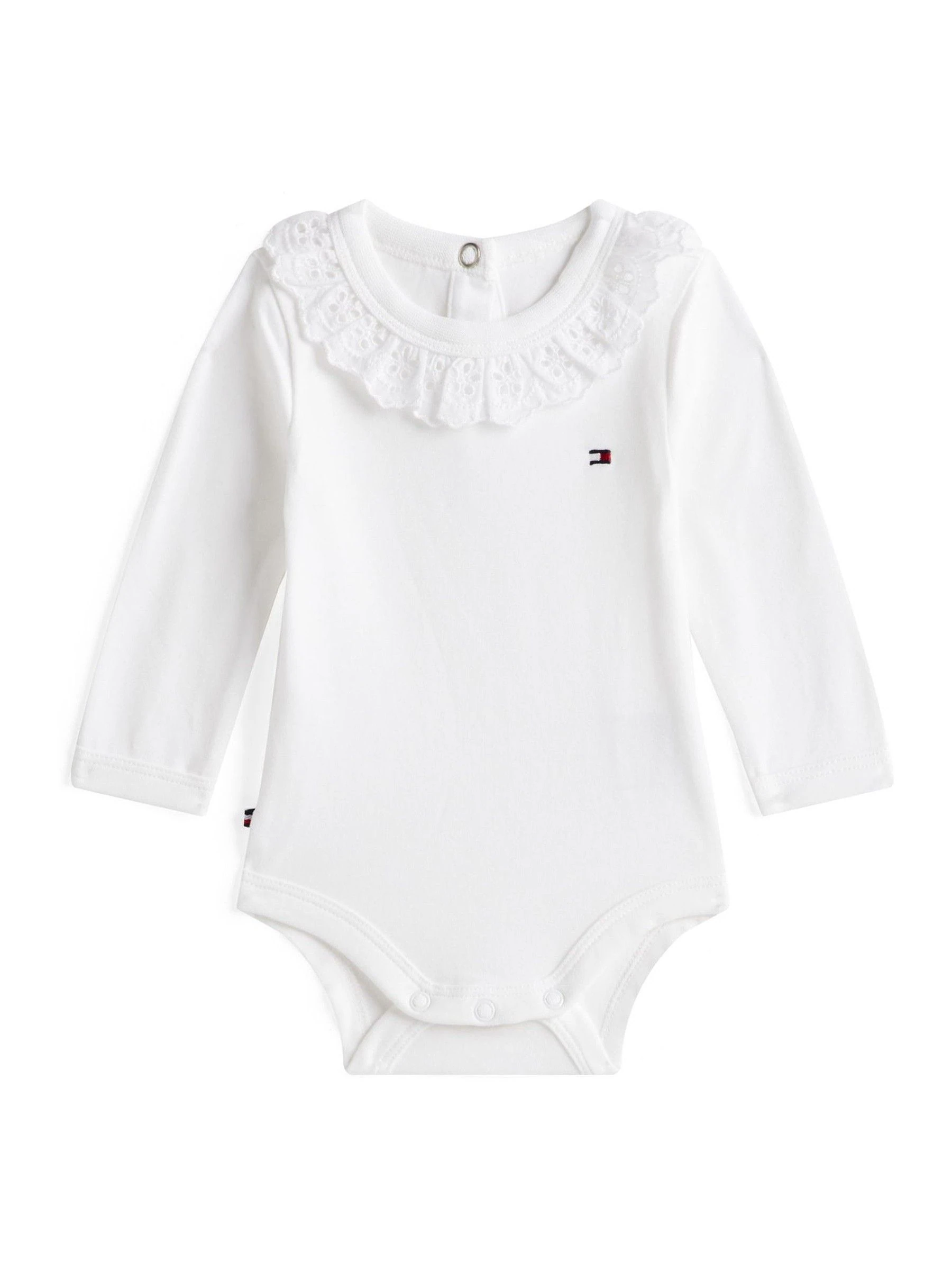 Wit - Tommy Hilfiger Essential Broderie Anglaise Collar Bodysuit