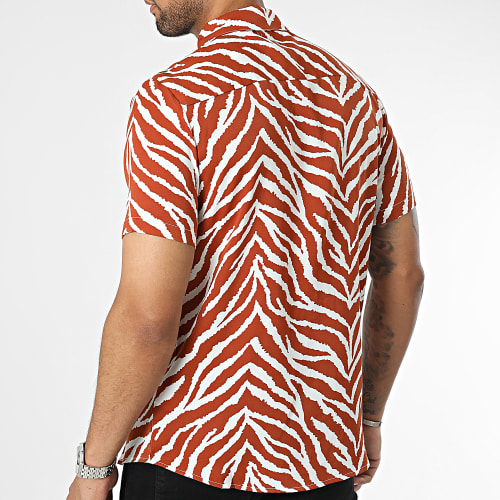 Chemise Manches Courtes Marron Blanc