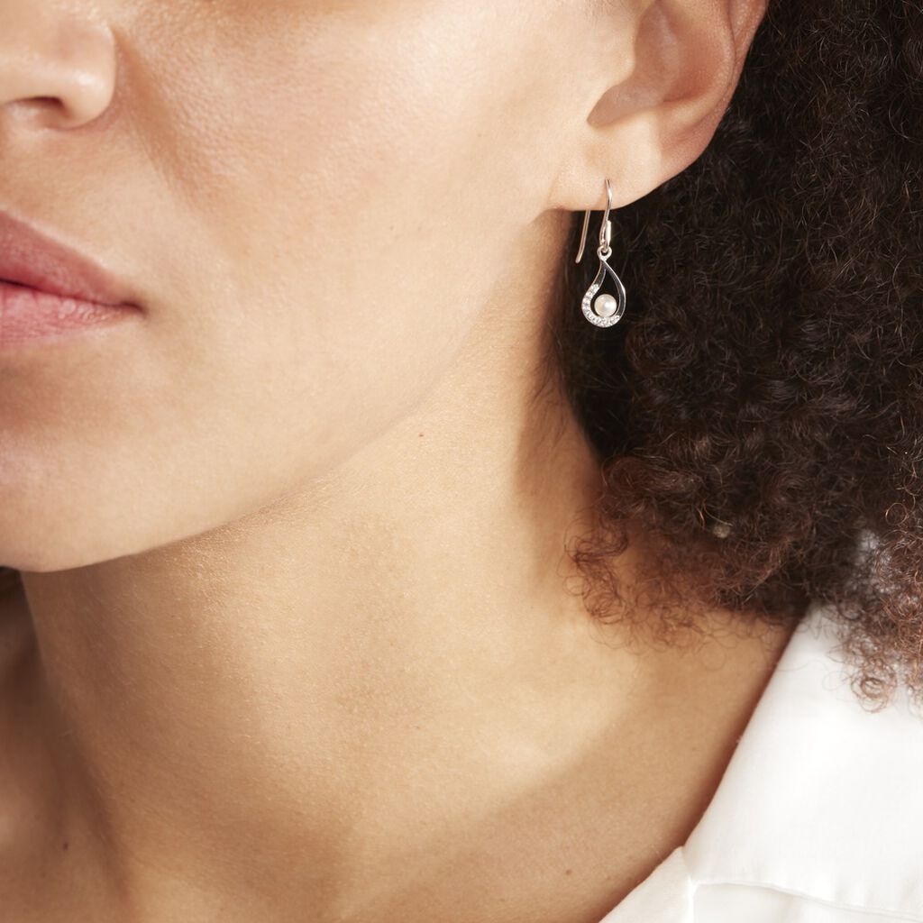 Boucles D'oreilles Pendantes Akiko Argent  Perle De Culture Et Oxyde