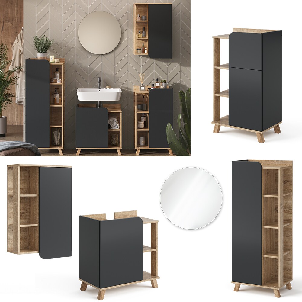 Vicco Badmöbel-Set Karen Sonoma Anthrazit 5 Teile