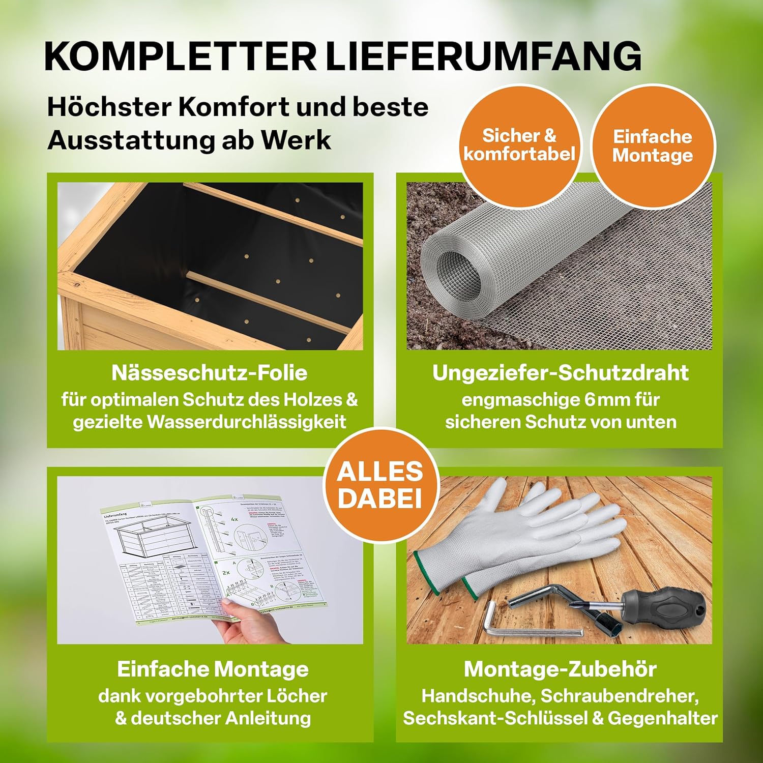 TTL GARDEN Lärchen-Hochbeet LARENA L 170x90x84cm - Garten Hochbeet aus Lärchen Holz - Hochbeet Kit & Kräuterbeet Set Bausatz mit Wühlmausgitter Lärchenholz wetterfest - für Gemüse Kräuter & Blumen