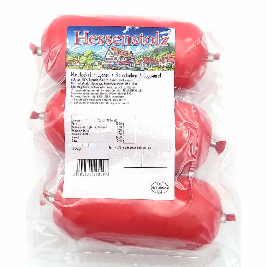 Hessenstolz Wurstpaket 1 mit Lyoner, Jagd-, und Bierschinken 900g MHD:21.12.24
