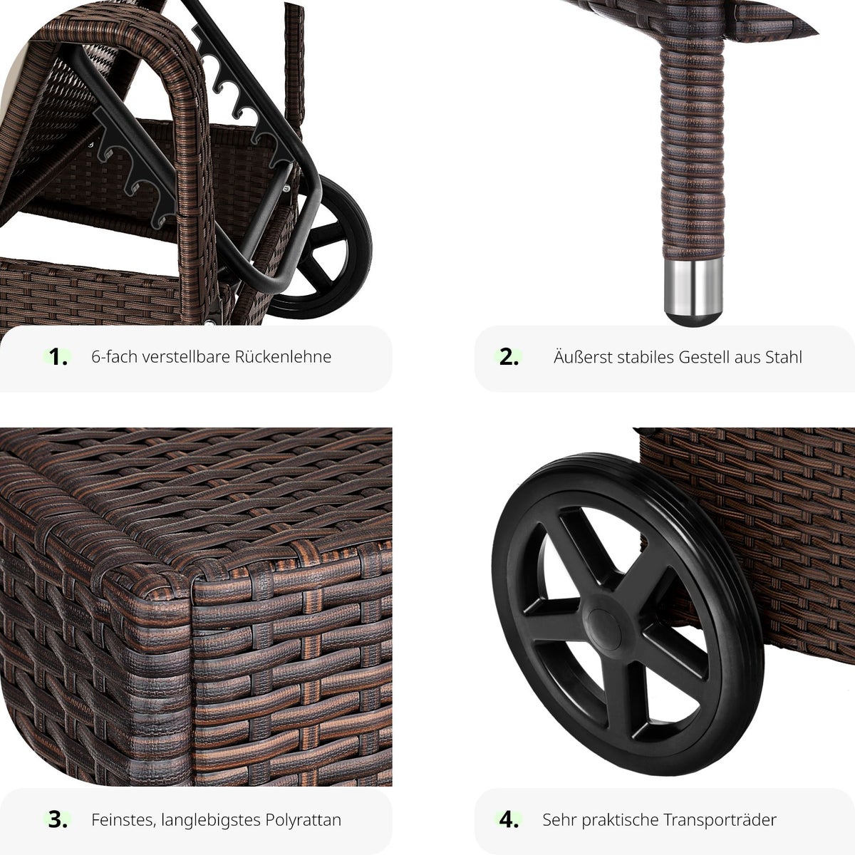 Rotan ligstoel tectake duurzaam 200 x 70 x 33 cm