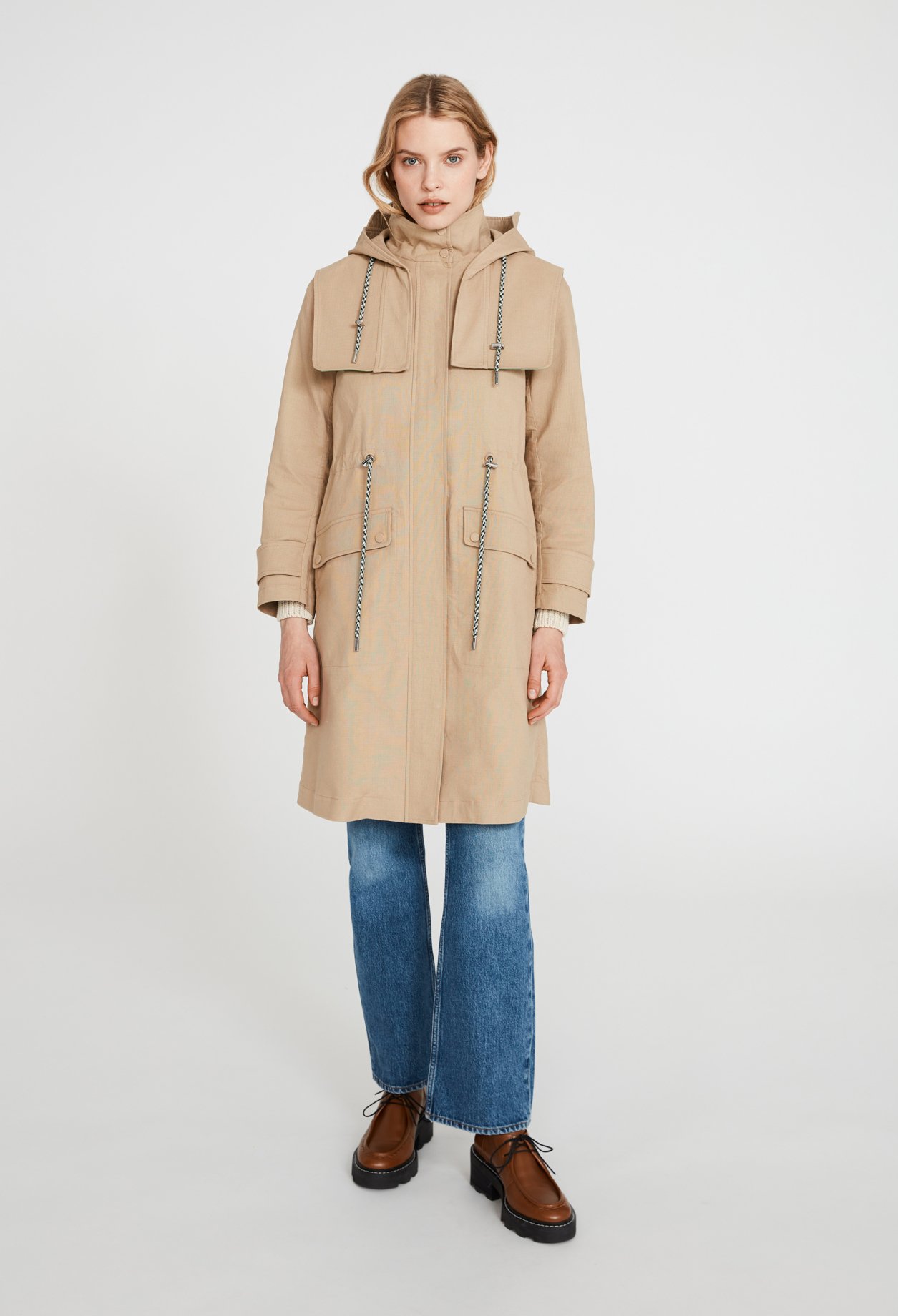 Trench long &agrave; capuche
