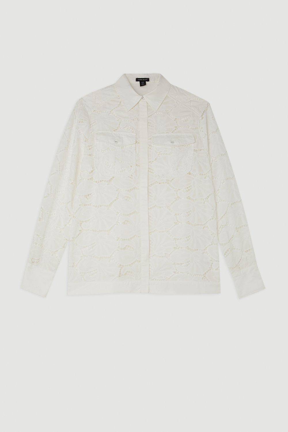 KarenMillen Chemise en coton ajouré tissé